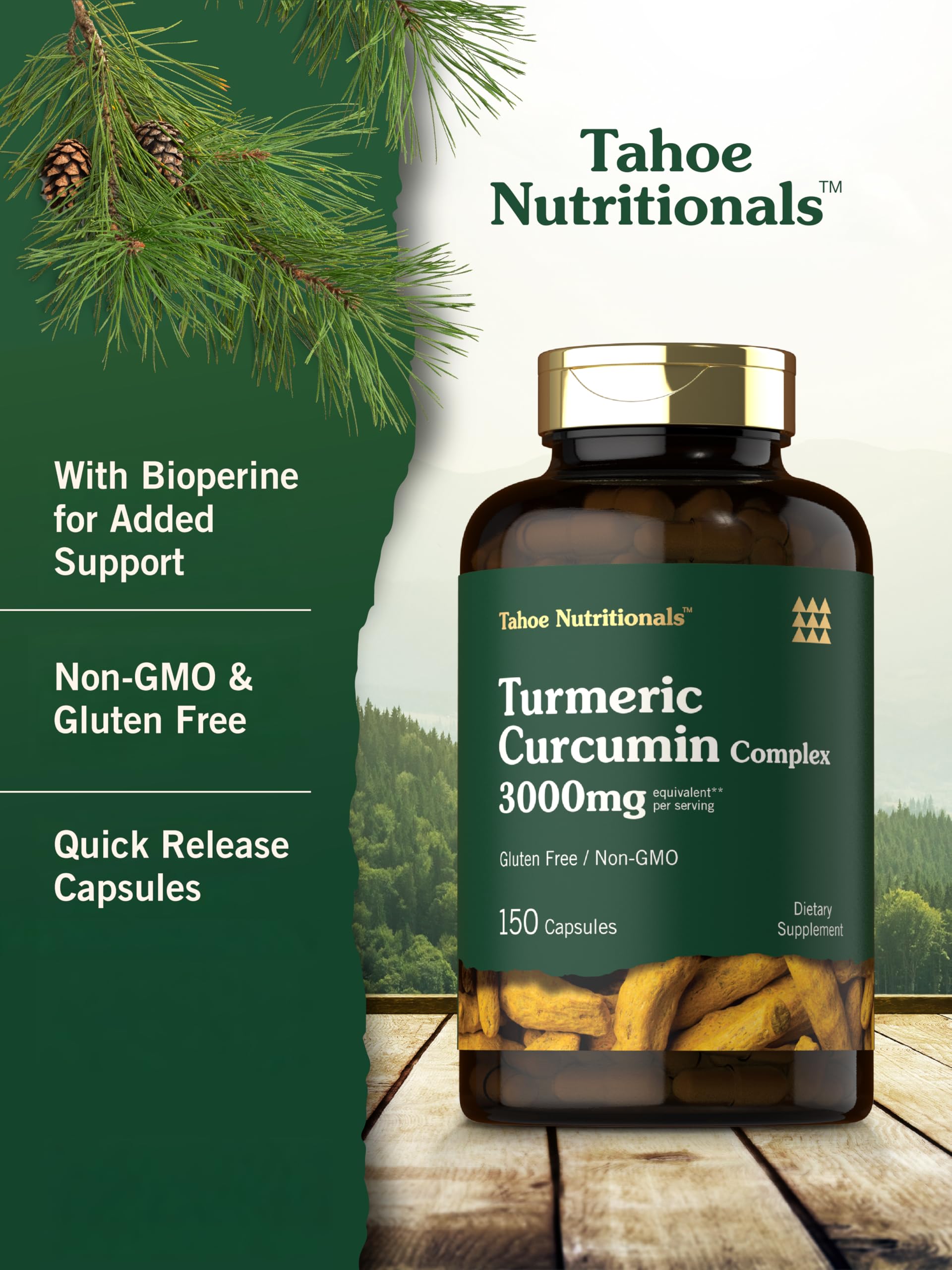 Tahoe Nutritionals Turmeric Curcumin Capsules with Black Pepper Extract