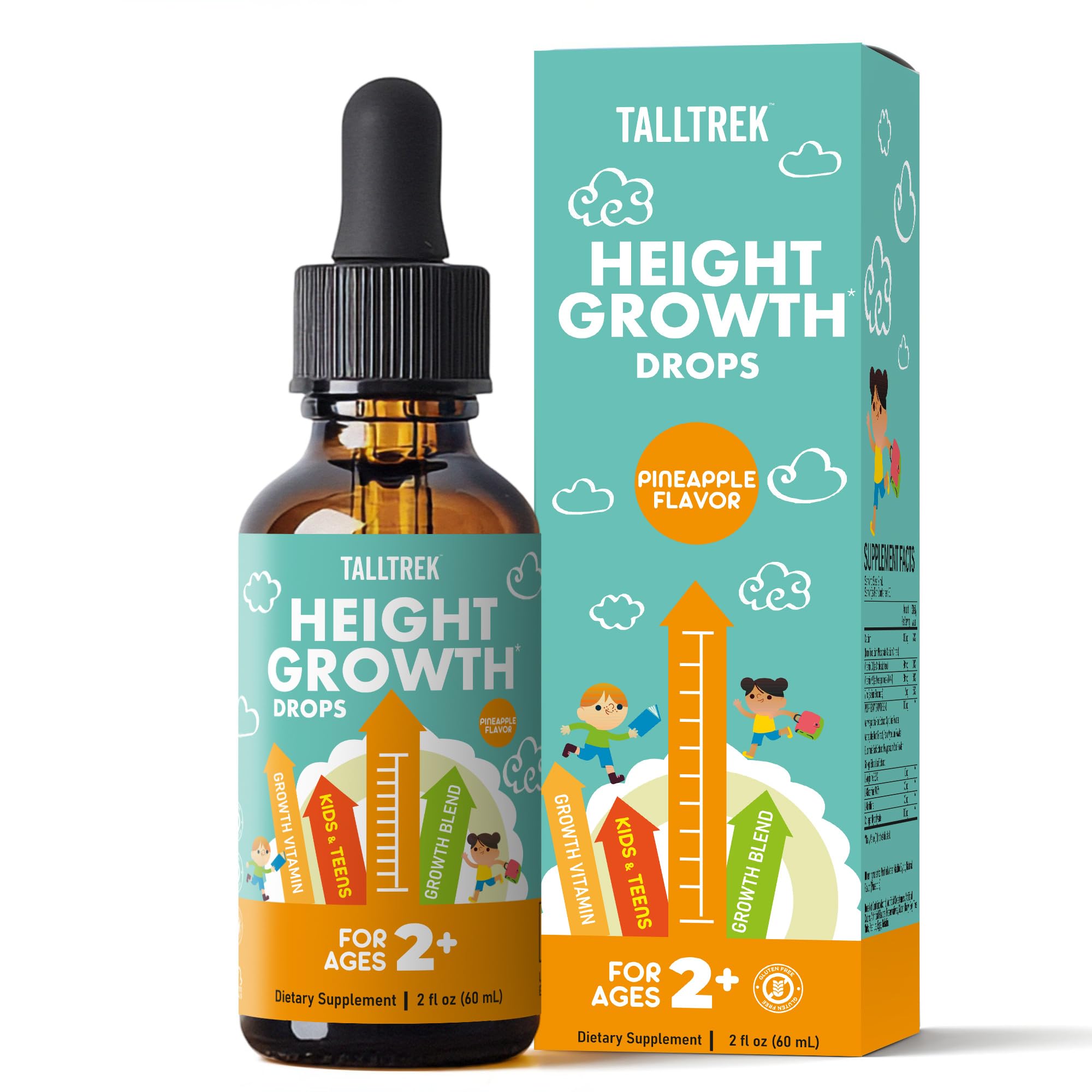 TallTrek Height Growth Drops front view with pineapple flavour