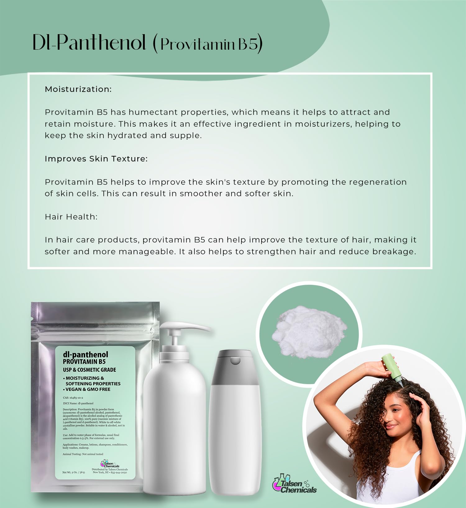 Talsen Chemicals B5 (Pantothenic Acid) Supplement back view with ingredient list