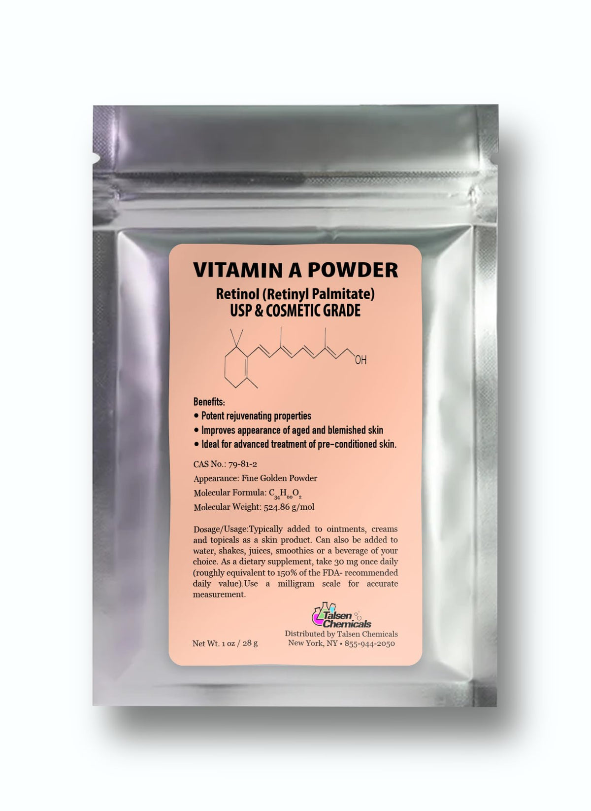 Talsen Chemicals Vitamin A Powder 28g front view