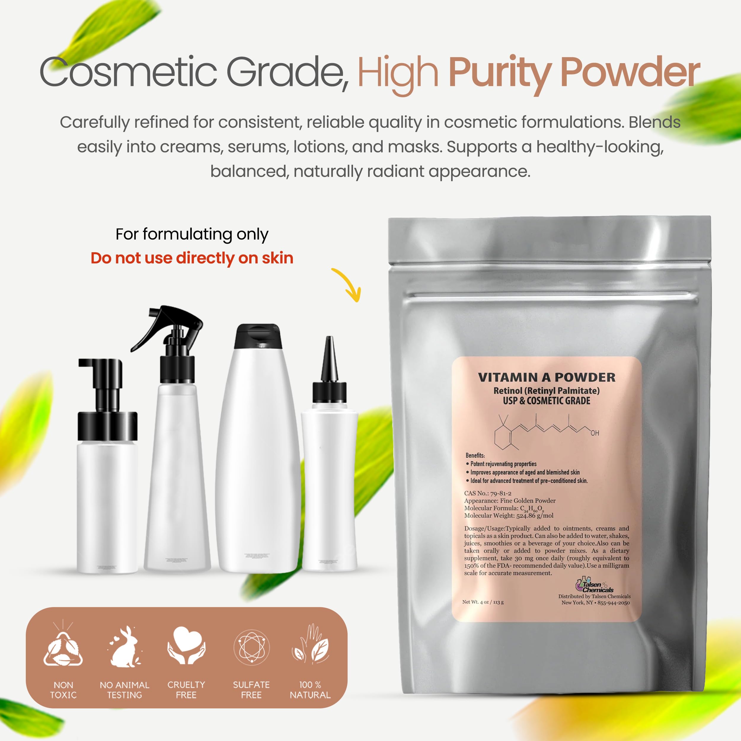 Talsen Chemicals Vitamin A Powder with a glass of water
