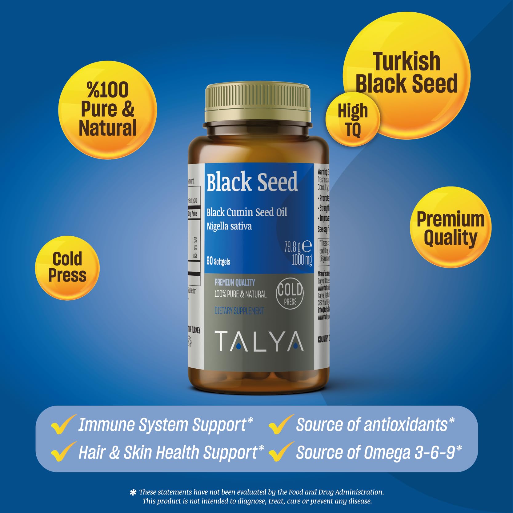 TALYA Black Seed Oil 50ml bottle side view