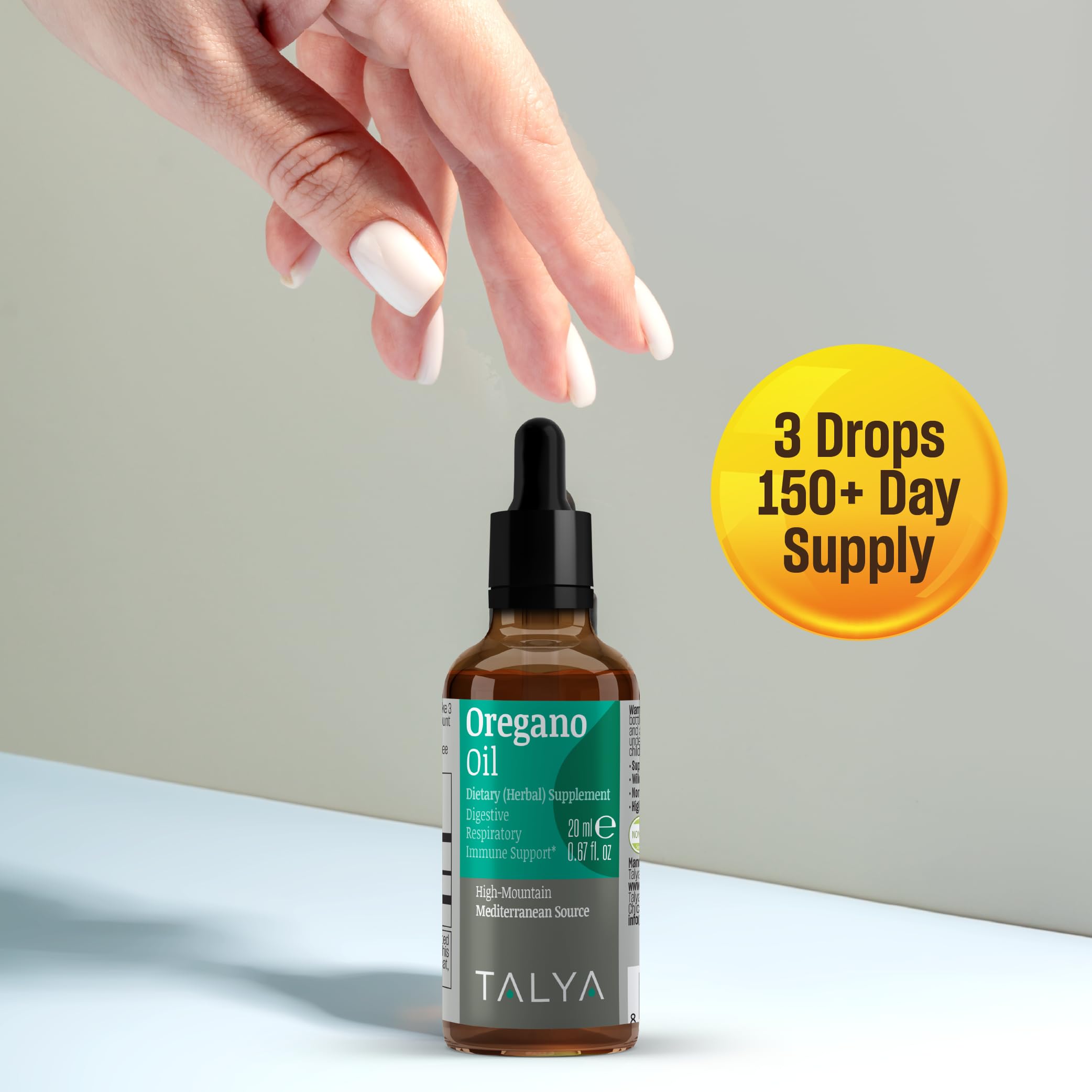 TALYA Oregano Oil 60g side view showing bottle design