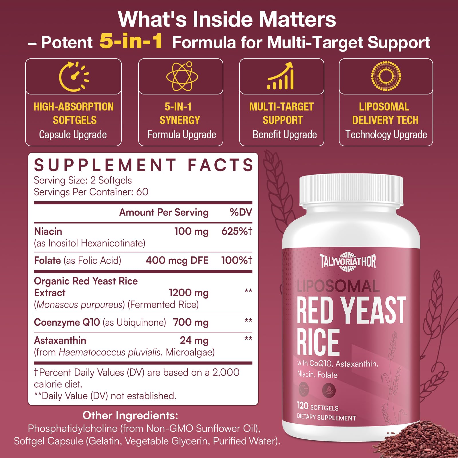 Talyvoriathor Red Yeast Rice 1200mg supplement bottle