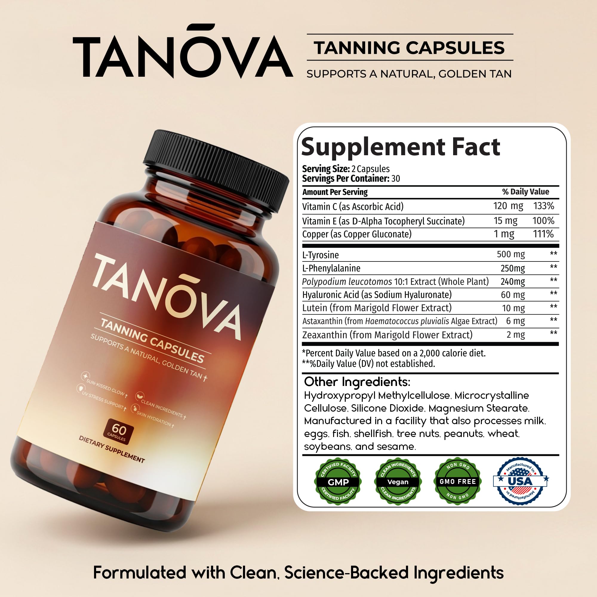 Tanova Tanning Capsules open bottle showing capsules