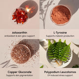 Tanova Tanning Capsules with a fresh fruit background