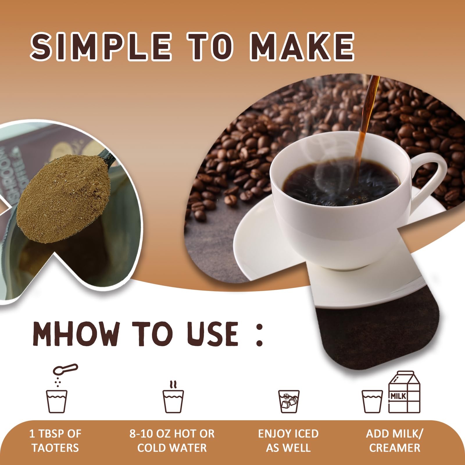 TAOTERS Mushroom Coffee Blend being prepared in a cup