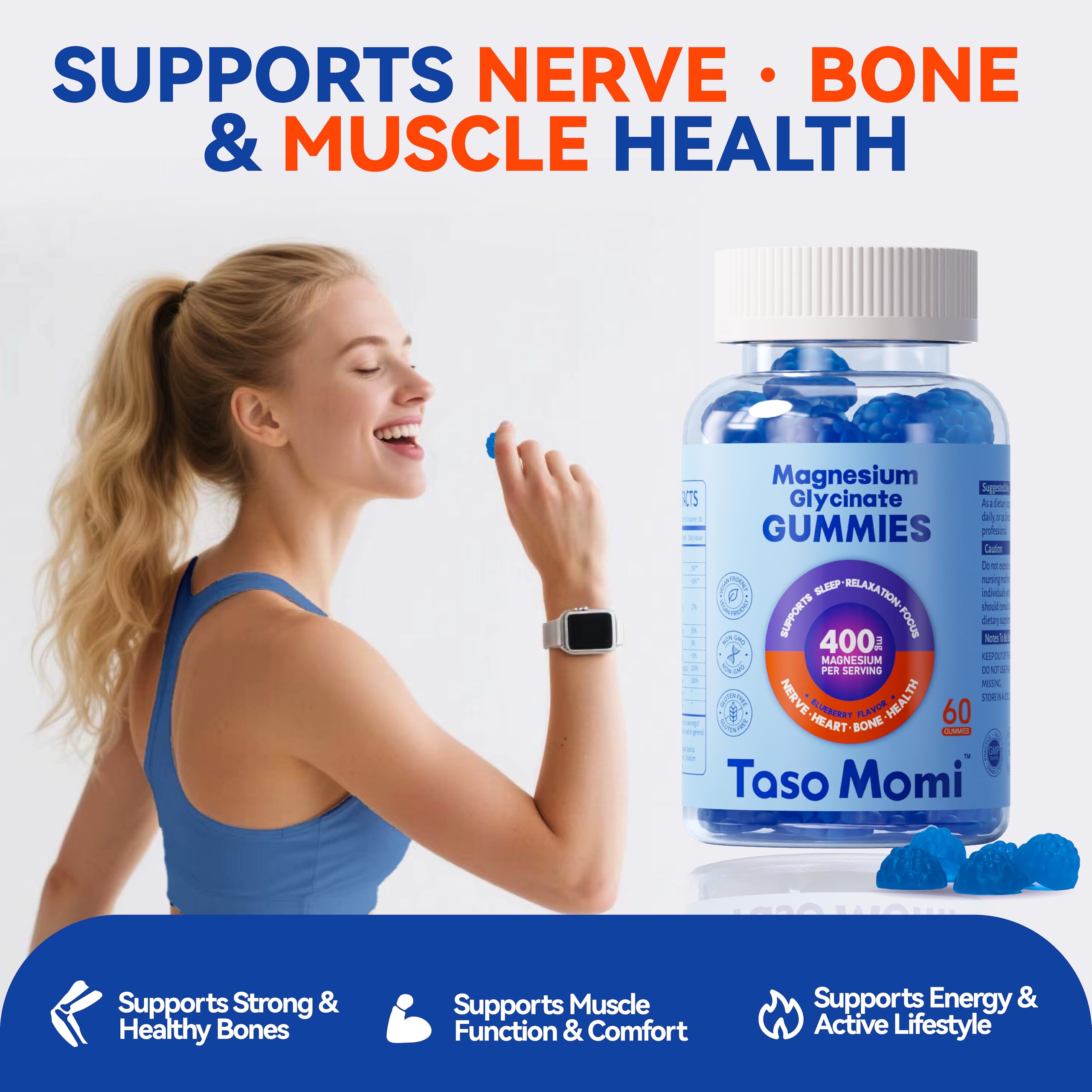 TasoMomi Magnesium Glycinate Gummies 400mg packaging details