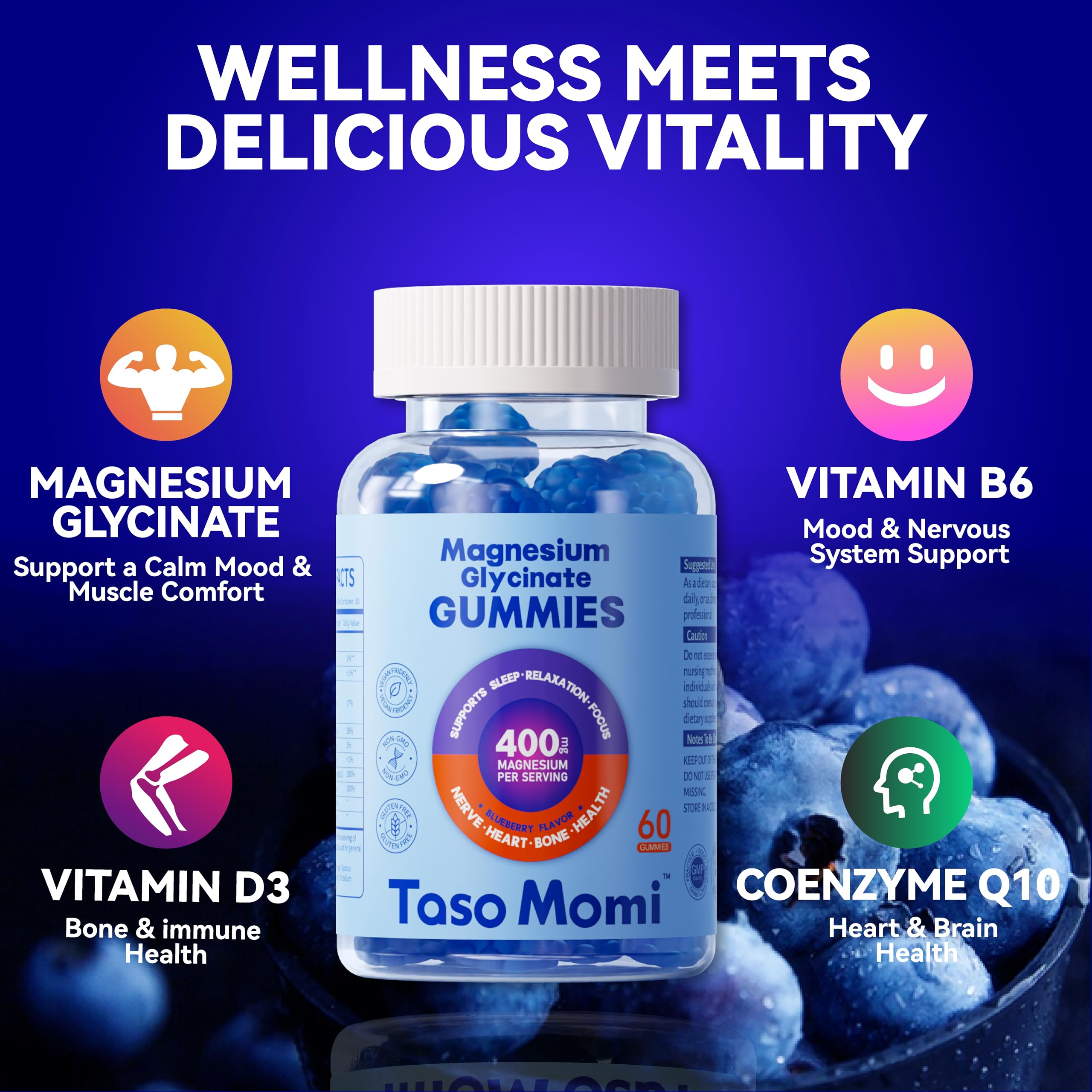 TasoMomi Magnesium Glycinate Gummies 400mg serving suggestion
