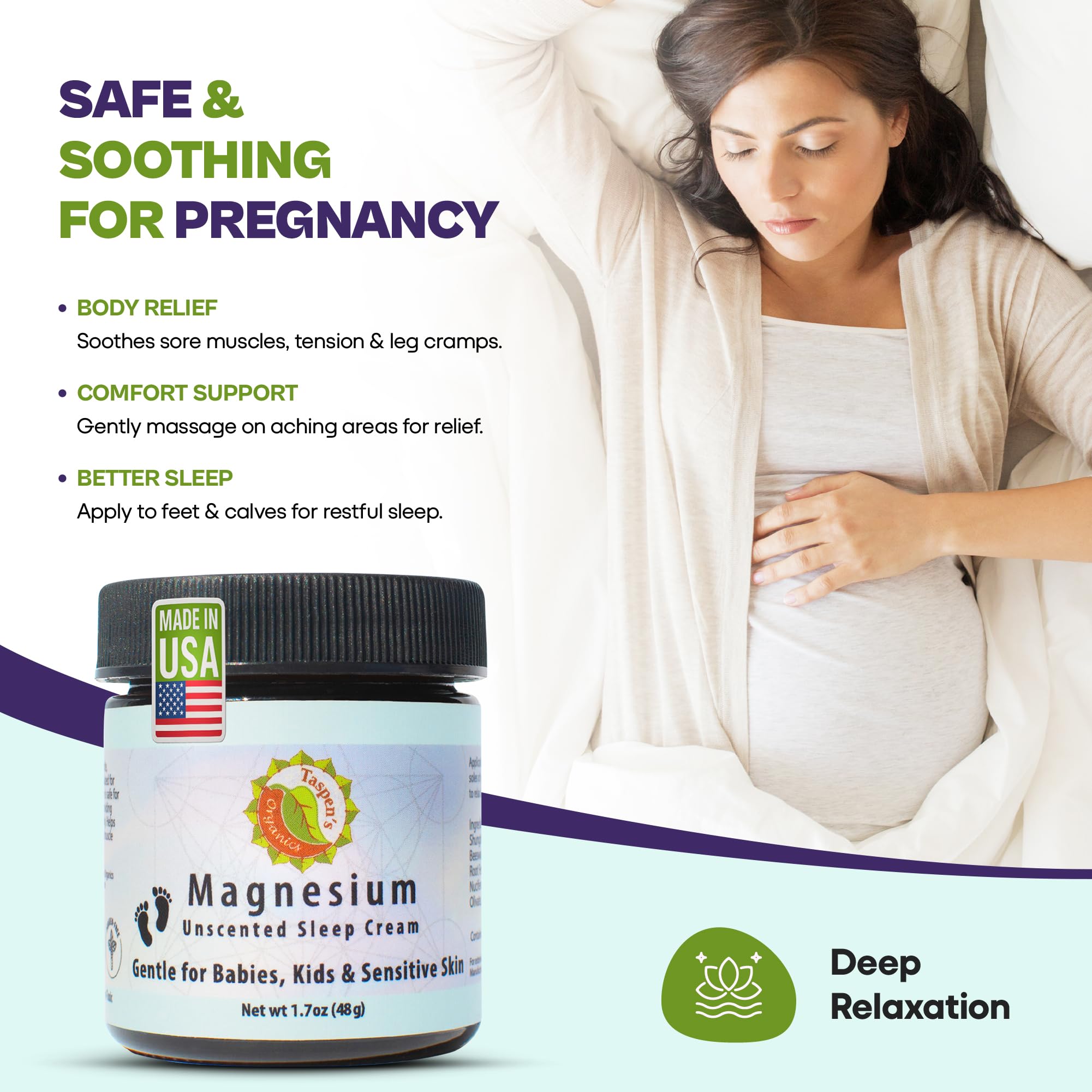 Taspen's Organics Magnesium Sleep Cream application on skin