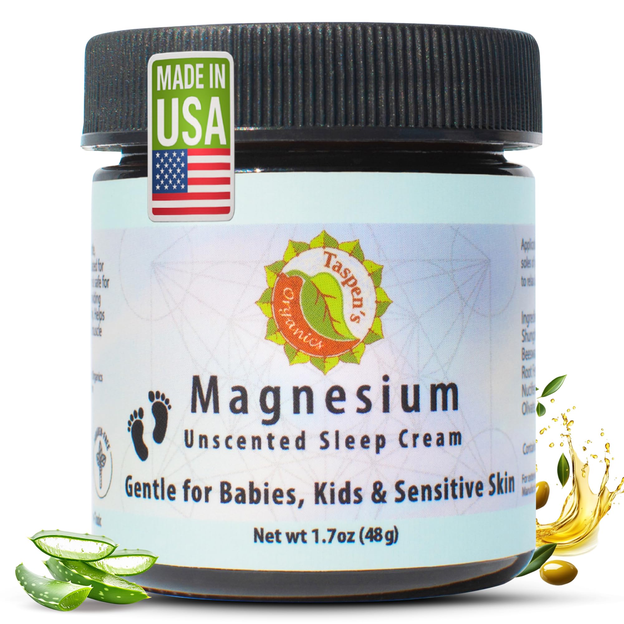 Taspen's Organics Magnesium Unscented Sleep Cream 1.7 oz front view