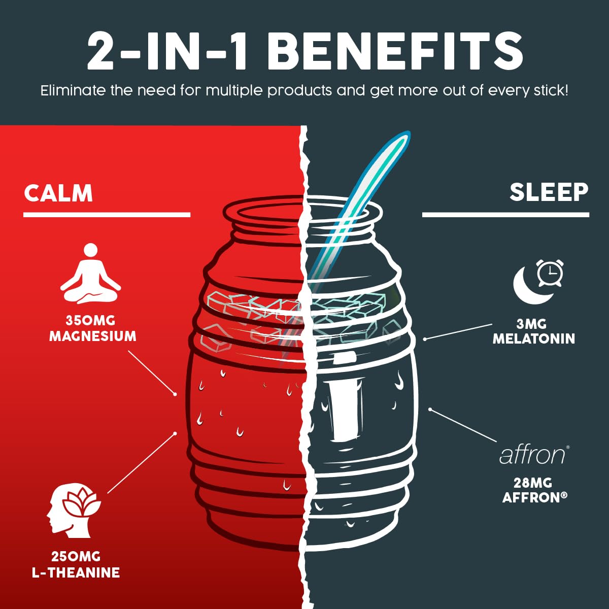 Taste Salud 2-in-1 Calm & Sleep supplement stick pack back view