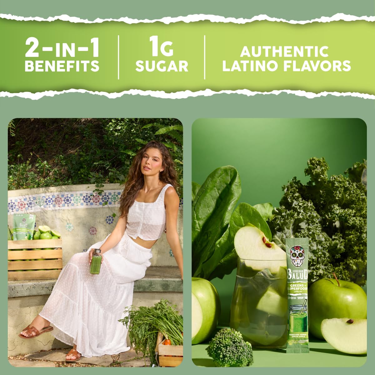 Taste Salud Spirulina 2-in-1 Greens & Superfoods stick pack back view