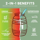 Taste Salud Spirulina 2-in-1 Greens & Superfoods stick pack on a kitchen counter