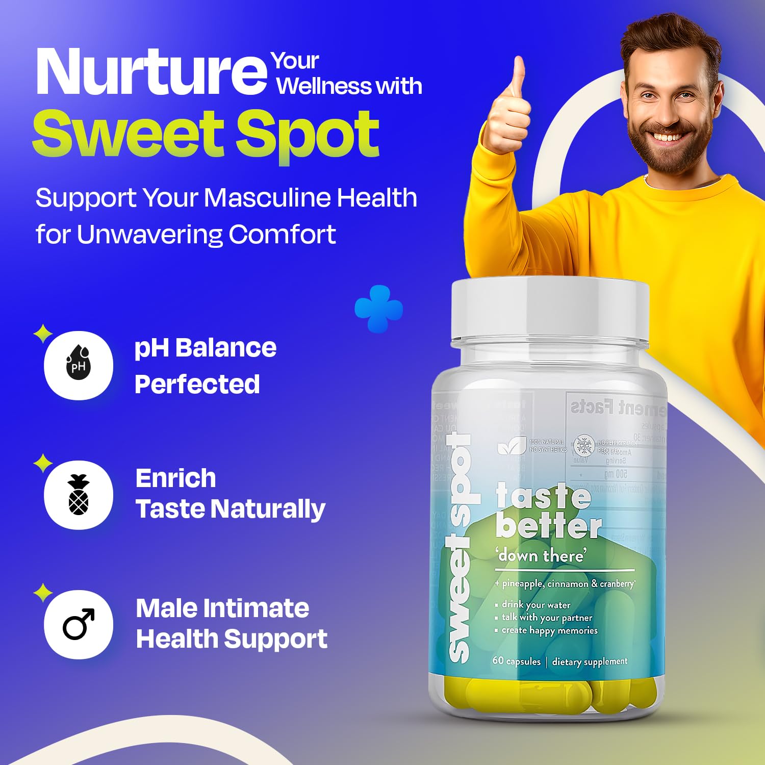 TASTE THE SWEET SPOT Probiotic Capsules side view showing ingredients
