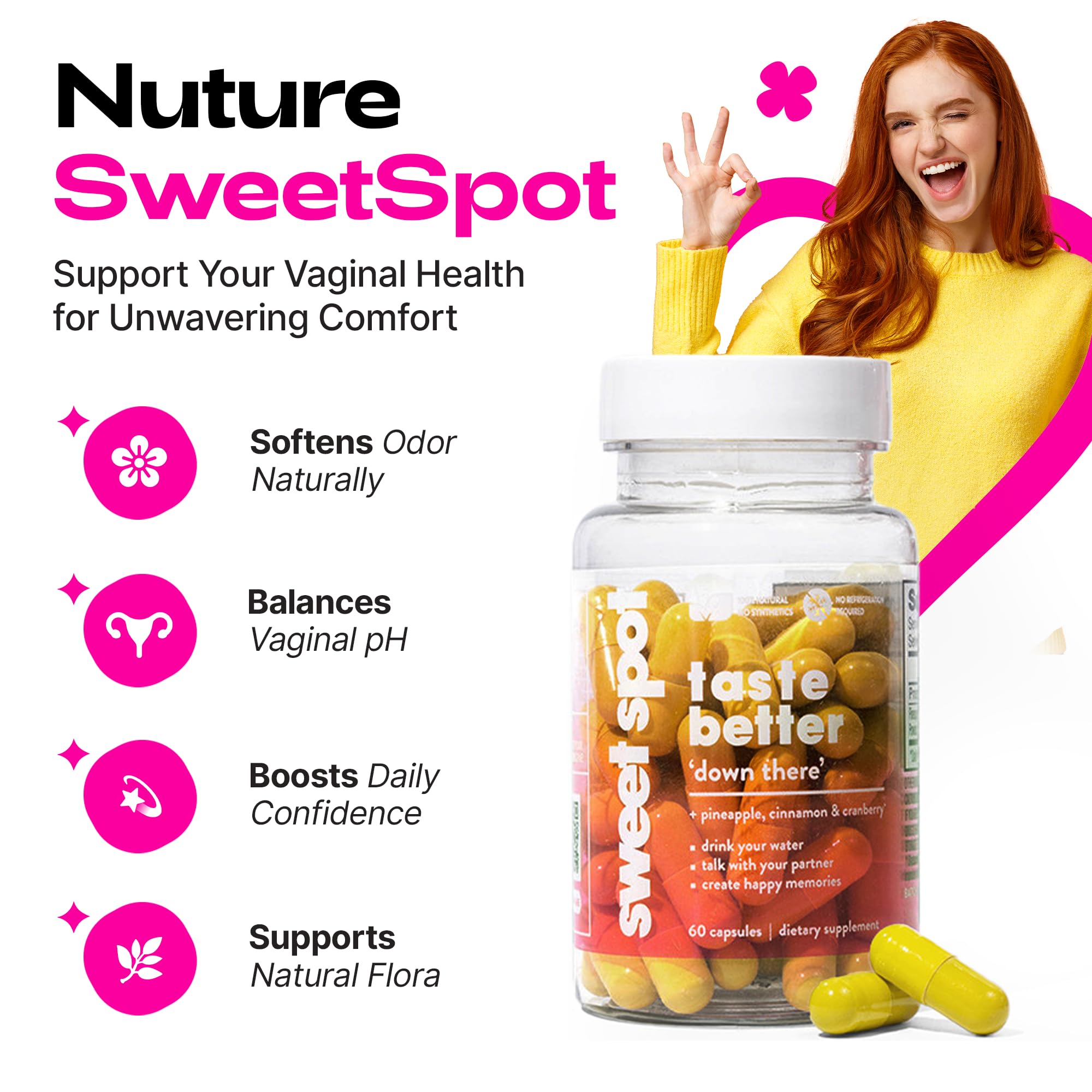 TASTE THE SWEET SPOT Vaginal Health Capsules 500mg side view