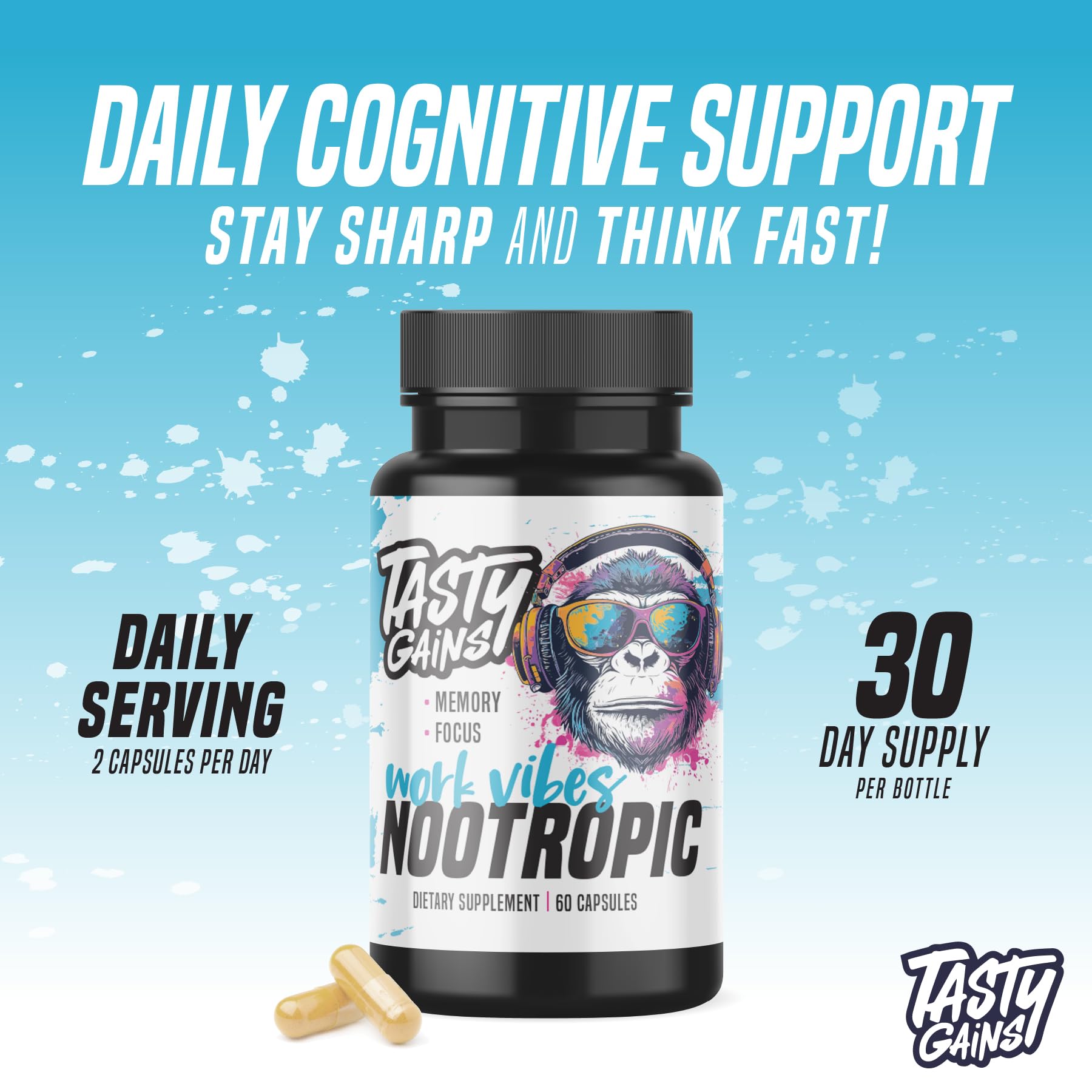 TASTY GAINS Brain Support Supplement 100g capsules with measuring spoon