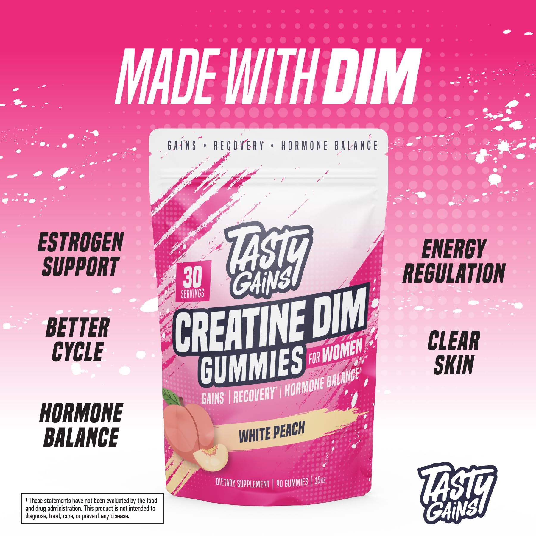 TASTY GAINS Creatine Gummies back view with nutritional information