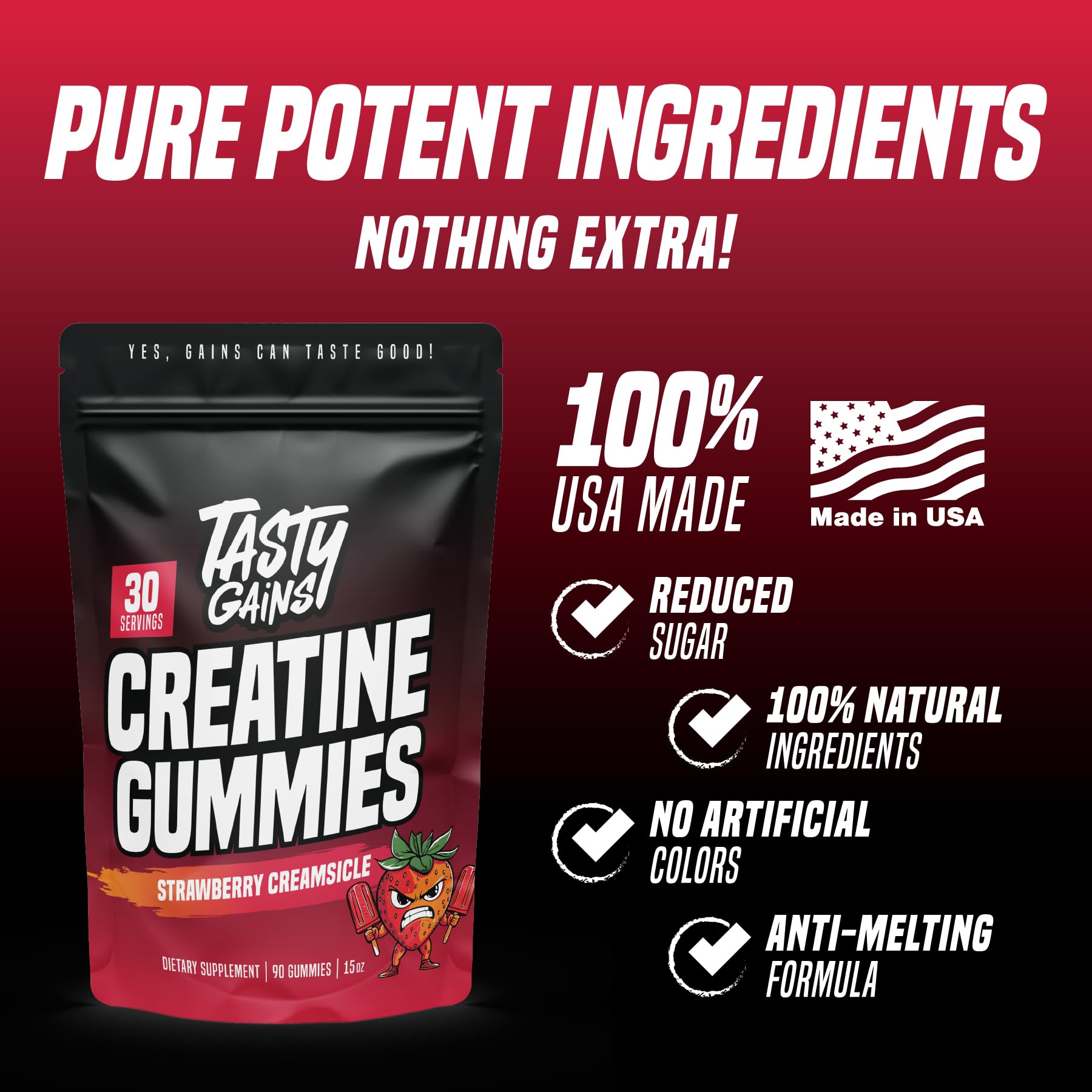 TASTY GAINS Creatine Gummies close-up of gummies