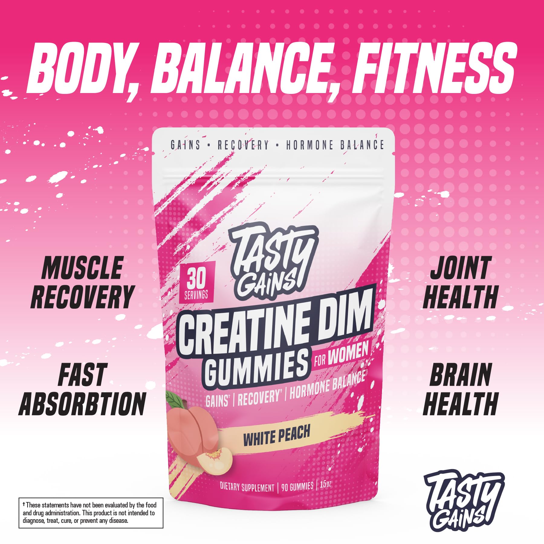 TASTY GAINS Creatine Gummies displayed on a fitness mat