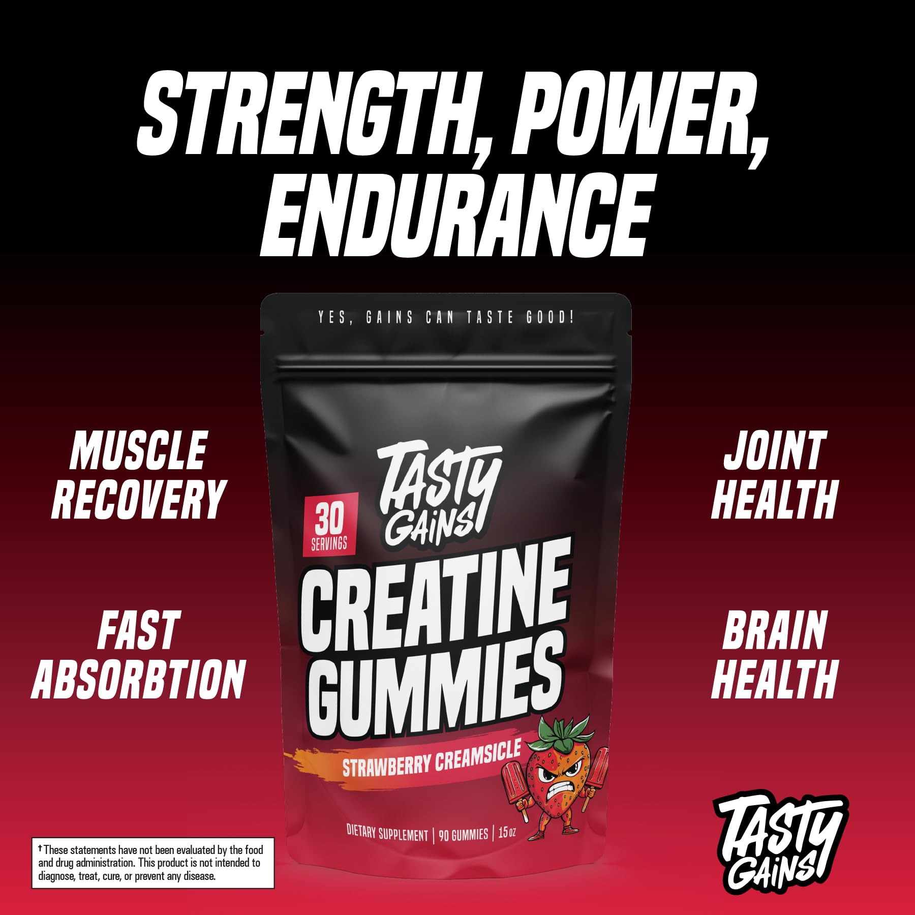 TASTY GAINS Creatine Gummies in a hand