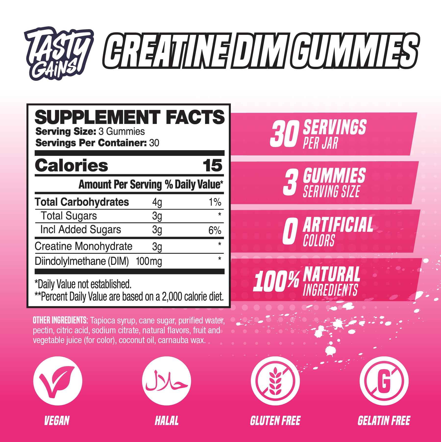 TASTY GAINS Creatine Gummies nutritional information