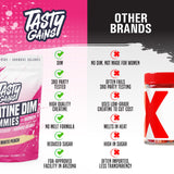 TASTY GAINS Creatine Gummies on a gym bench