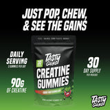 TASTY GAINS Creatine Gummies side view of bottle