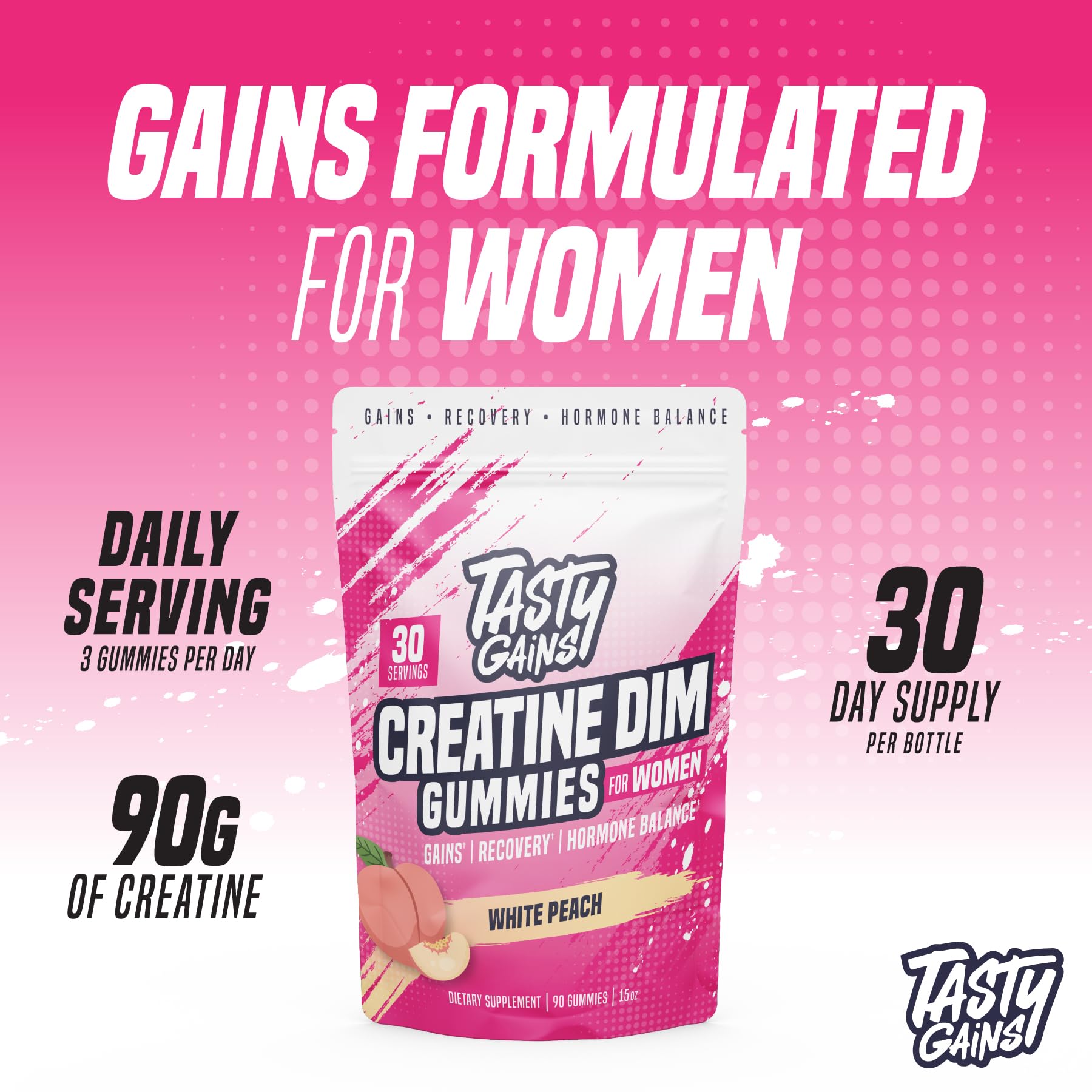 TASTY GAINS Creatine Gummies with DIM supplement details
