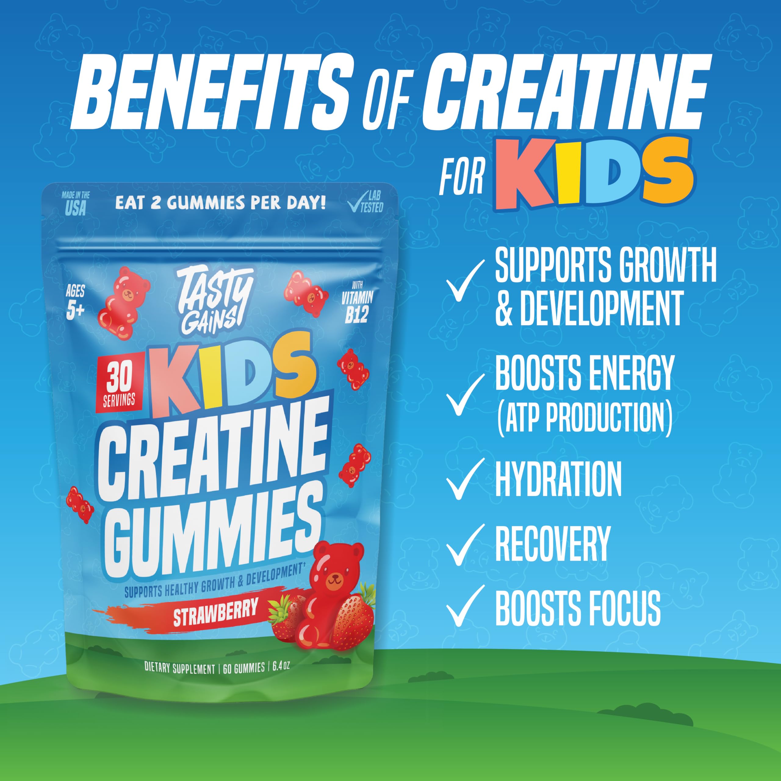 TASTY GAINS Kids & Teens Vitamin Gummies side view