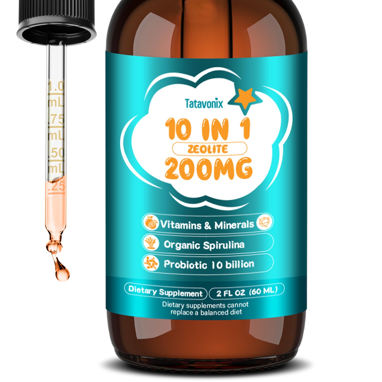 Tatavonix 10 in 1 Zeolite Liquid Drops 2oz bottle front view