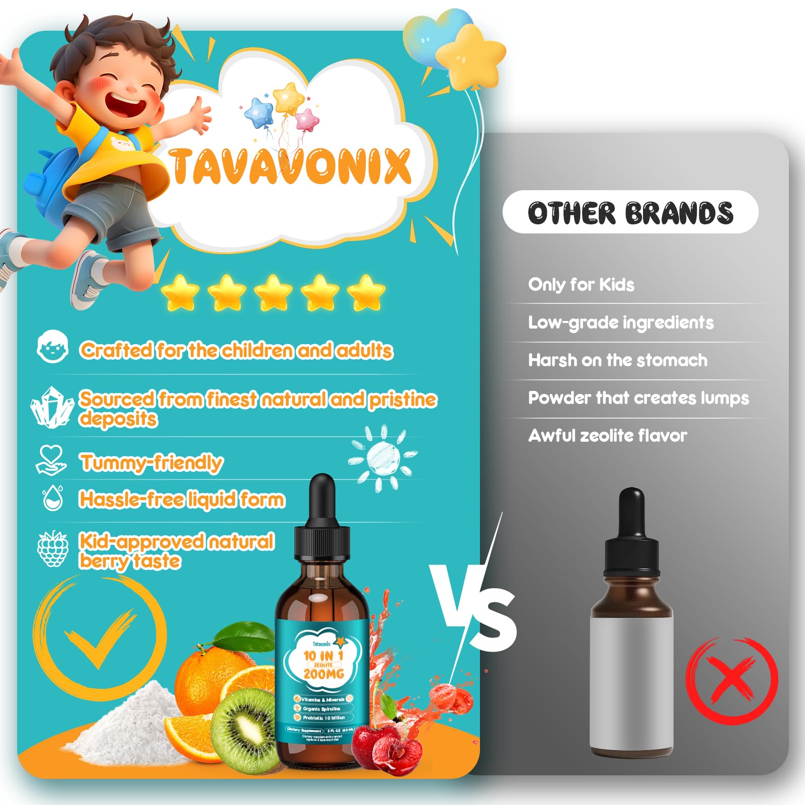 Tatavonix 10 in 1 Zeolite Liquid Drops 2oz with chlorella and probiotics