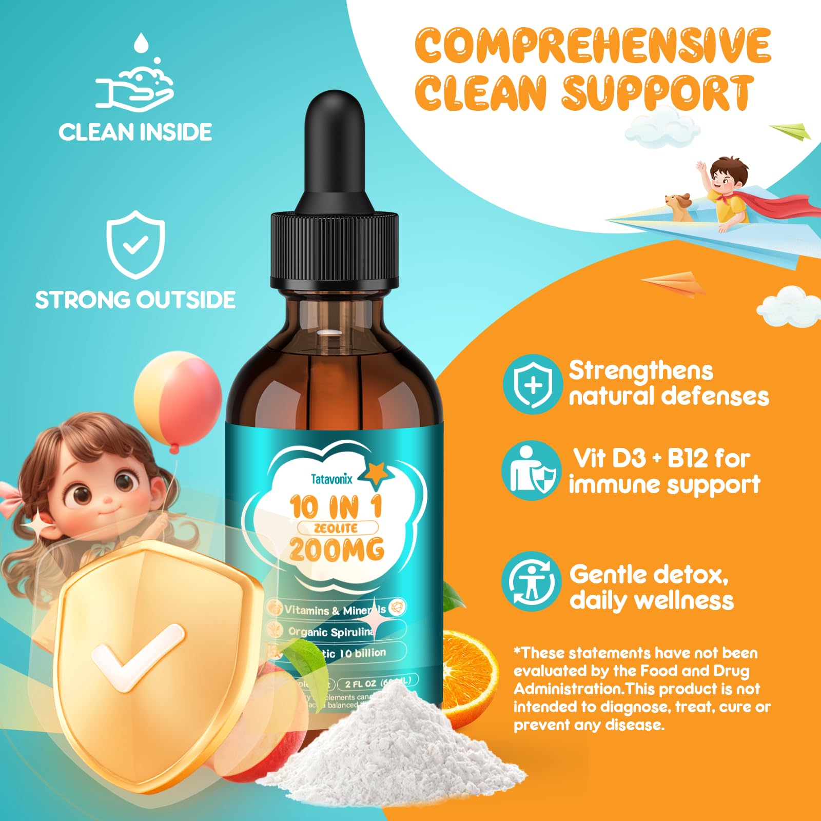 Tatavonix 10 in 1 Zeolite Liquid Drops 2oz with fruits