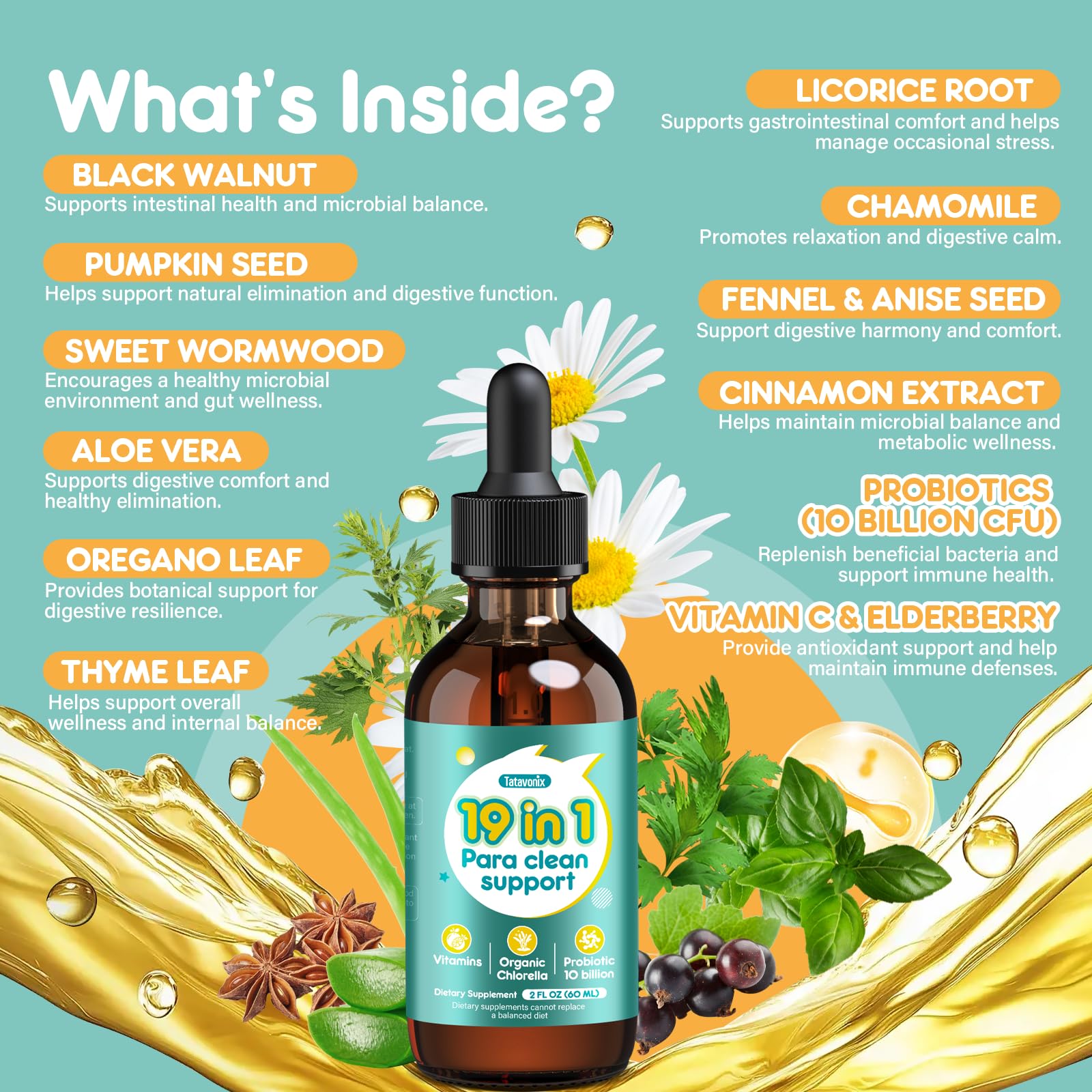 Tatavonix Herbal Gut Cleanse Liquid Drops 280g side view