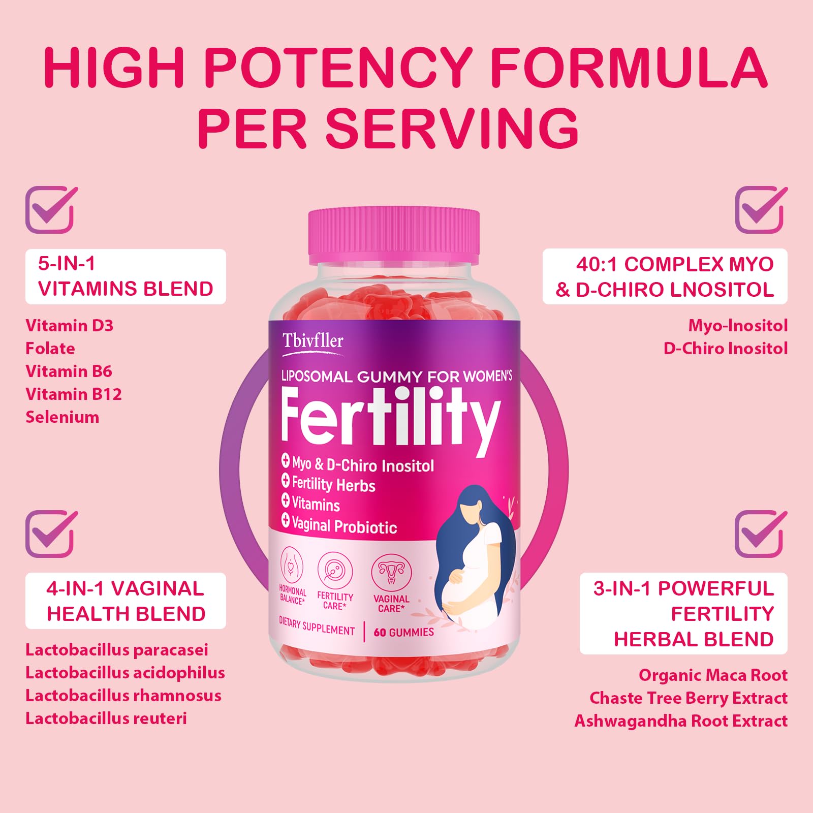 Tbivfller Prenatal Vitamins Gummies raspberry flavour close-up