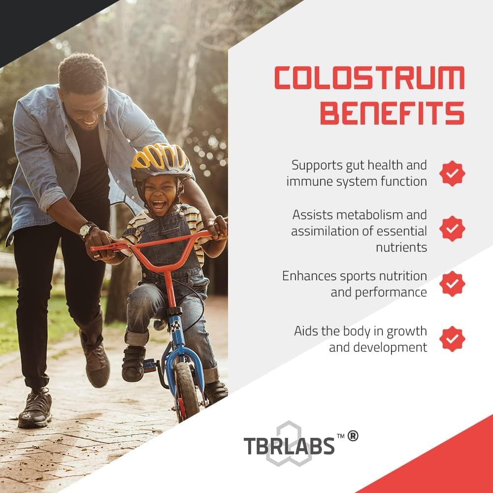 TBR Labs Whole Colostrum chewable tablets with a measuring spoon