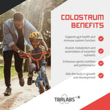 TBR Labs Whole Colostrum chewable tablets with a measuring spoon