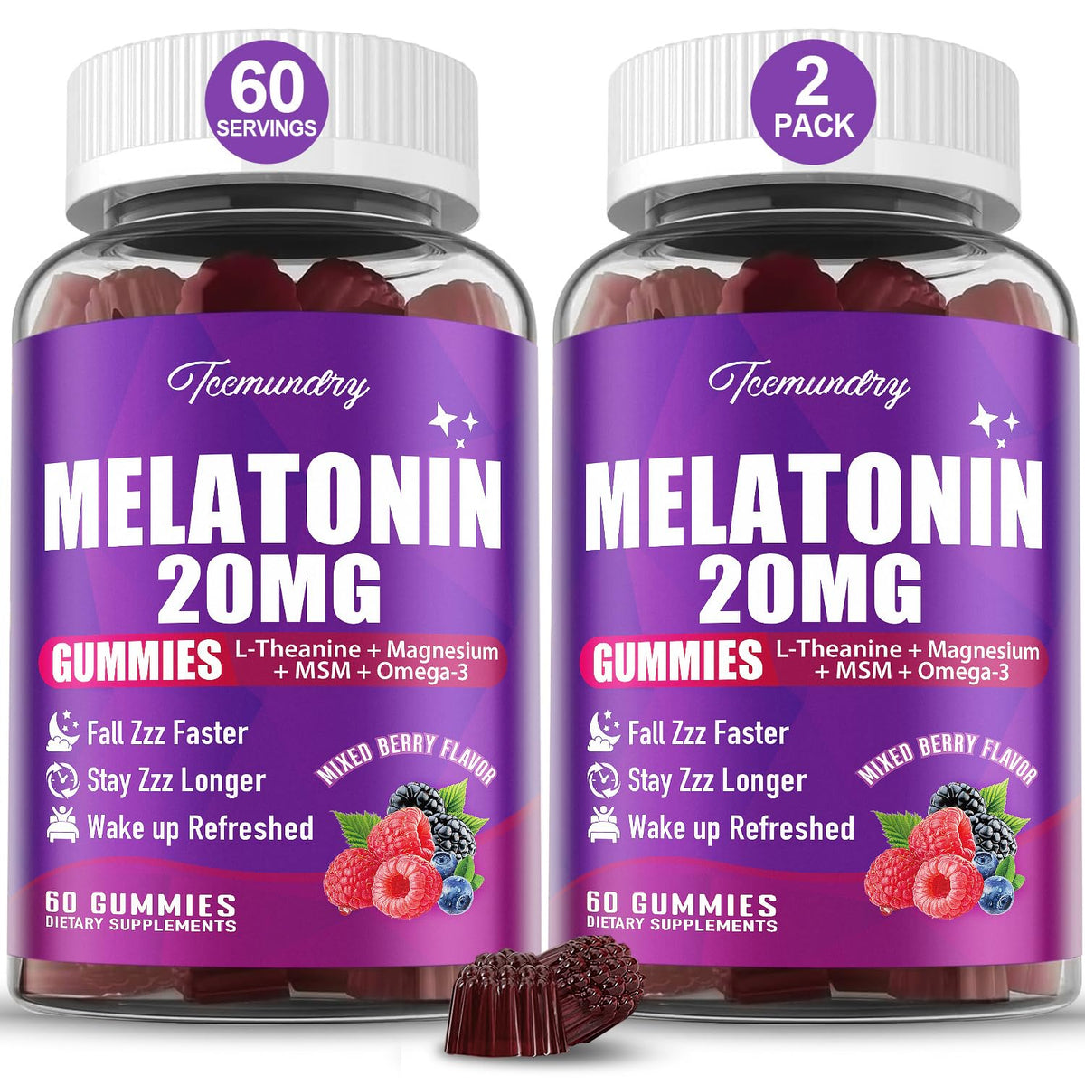 Tcemundry Melatonin Gummies 20mg front view packaging