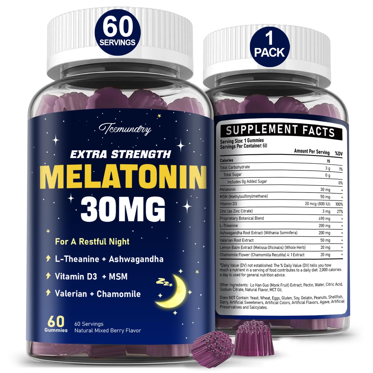 Tcemundry Melatonin Gummies 30mg bottle front view