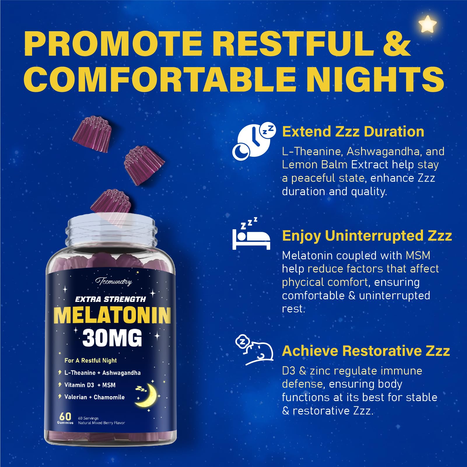 Tcemundry Melatonin Gummies 30mg close-up of gummy texture