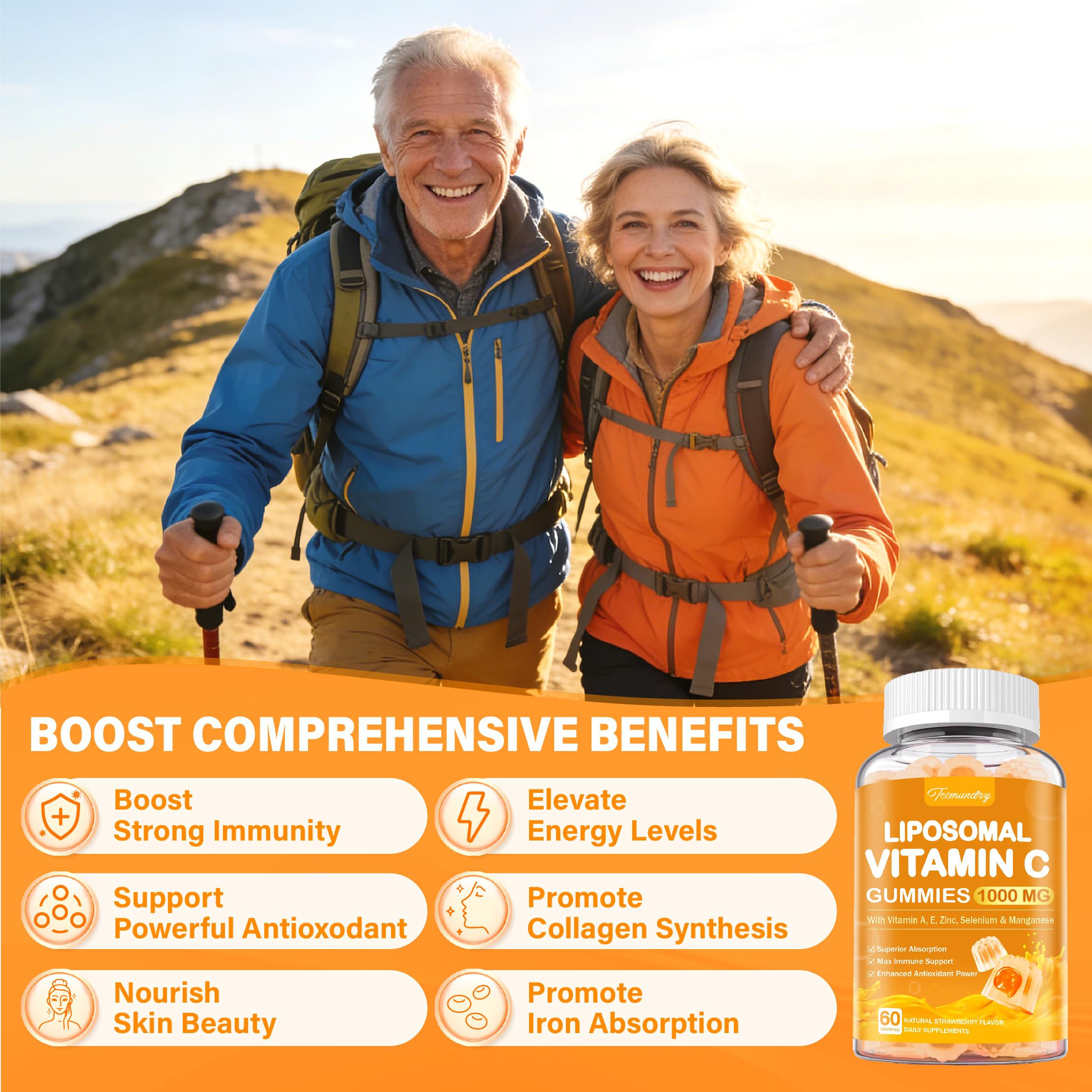 Tcemundry Vitamin C Gummies 1000mg on a wooden table