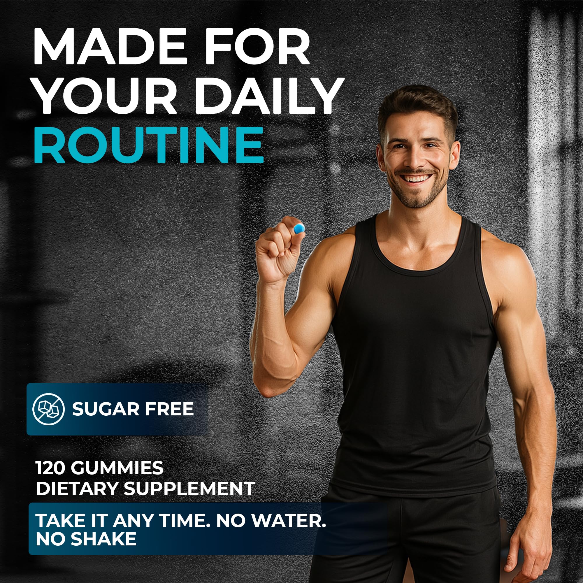 Teal Skyes Creatine Gummies with fitness equipment