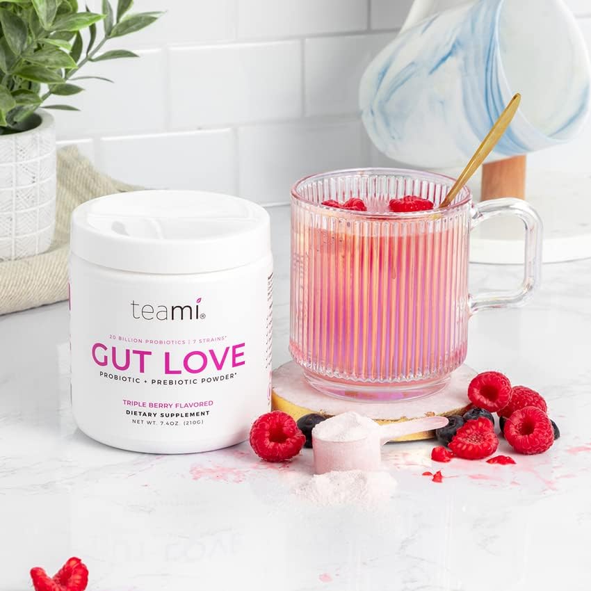 Teami Gut Love Powder 210g in a kitchen setting
