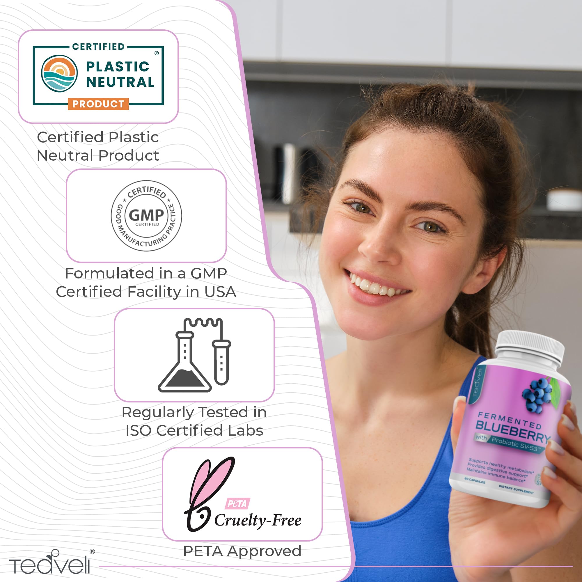 Teaveli Blueberry Supplement 50g on a table