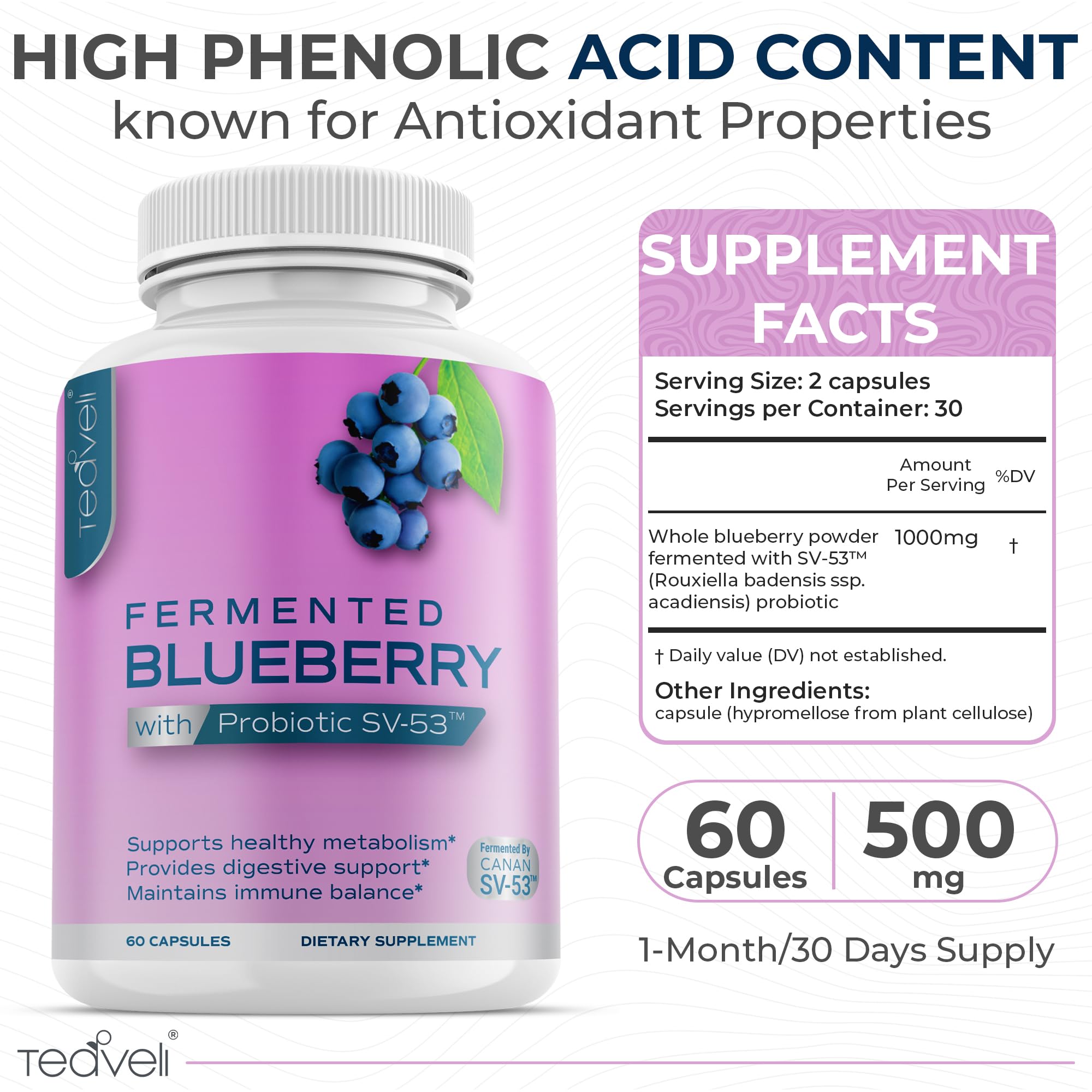 Teaveli Blueberry Supplement 50g side view