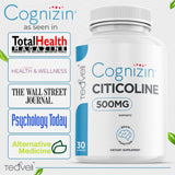 Teaveli Cognizin Citicoline 500mg capsules on a wooden table