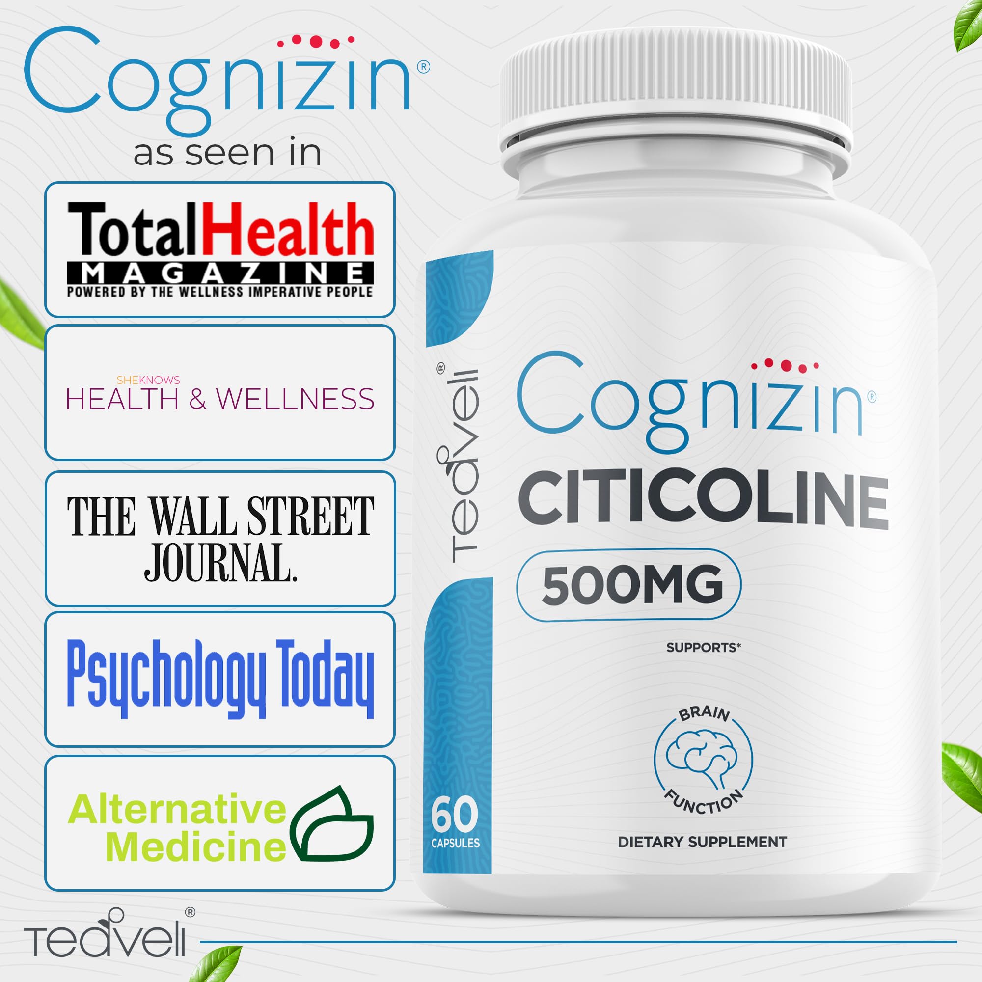 Teaveli Cognizin Citicoline Capsules 500mg opened bottle