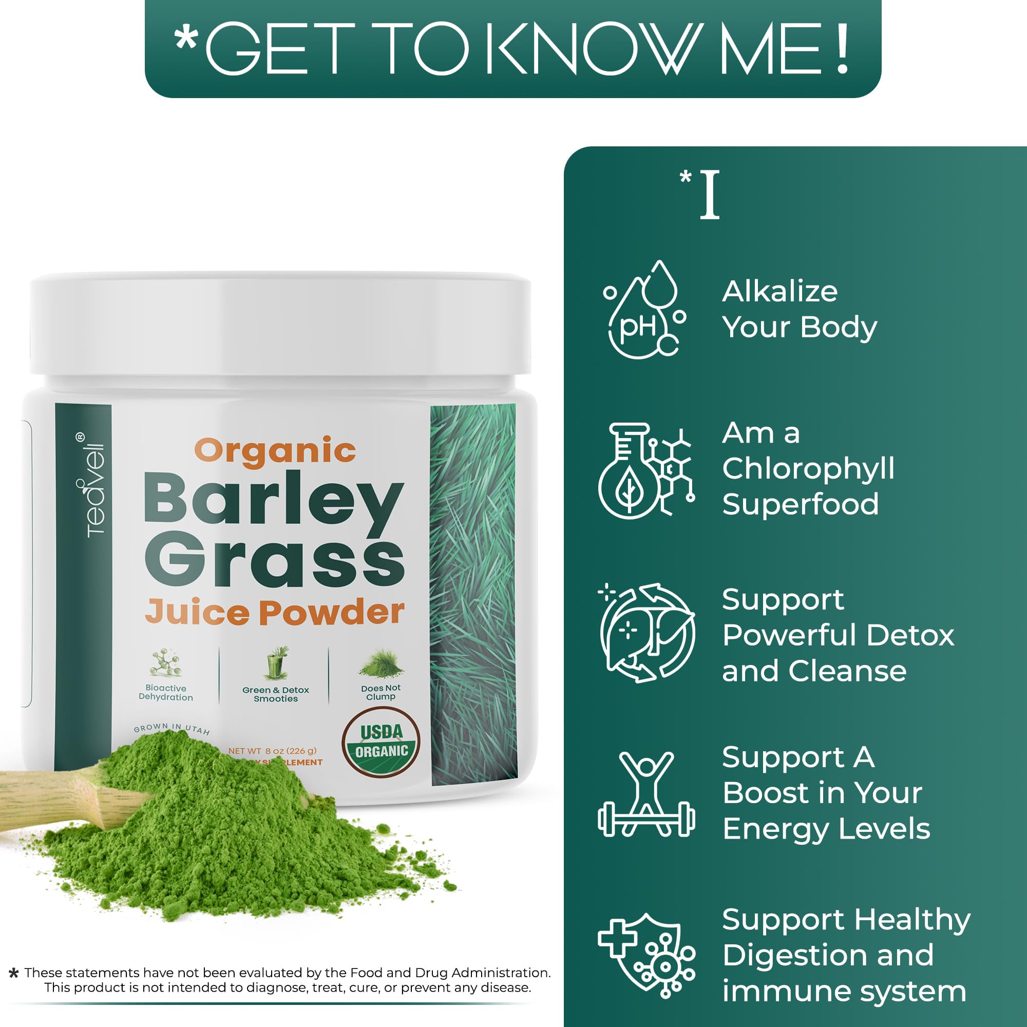 Teaveli Organic Barley Grass Juice Powder 226g back view