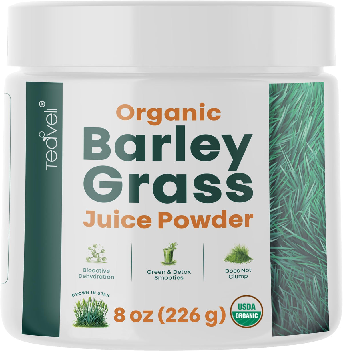 Teaveli Organic Barley Grass Juice Powder 226g front view