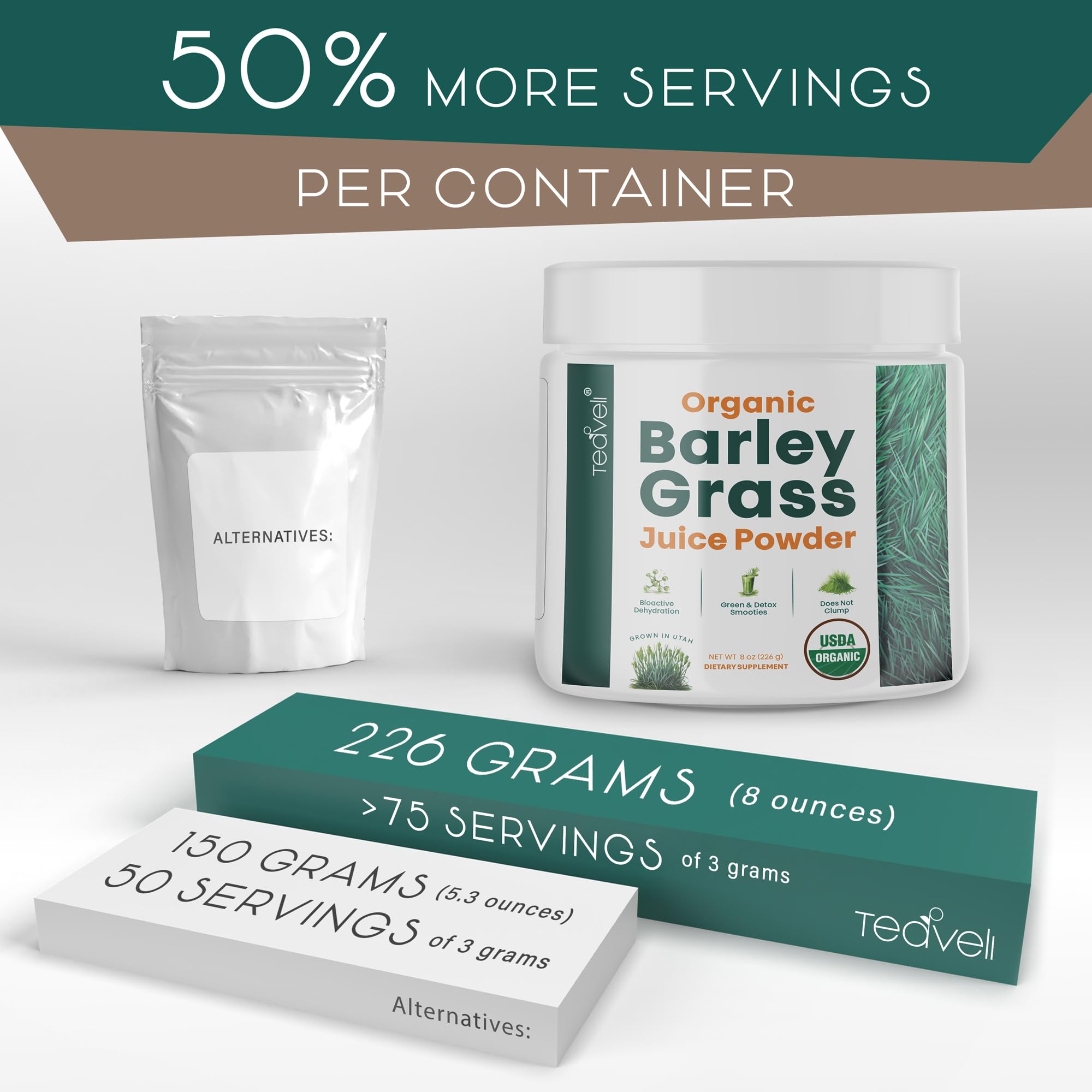Teaveli Organic Barley Grass Juice Powder 226g packaging